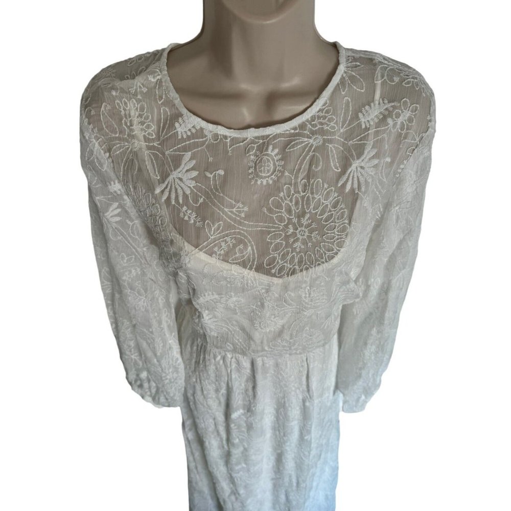 Modcloth “Just The Beginning” White Maxi Dress Lace Long Sleeve Size Large NWT - Picture 9 of 16